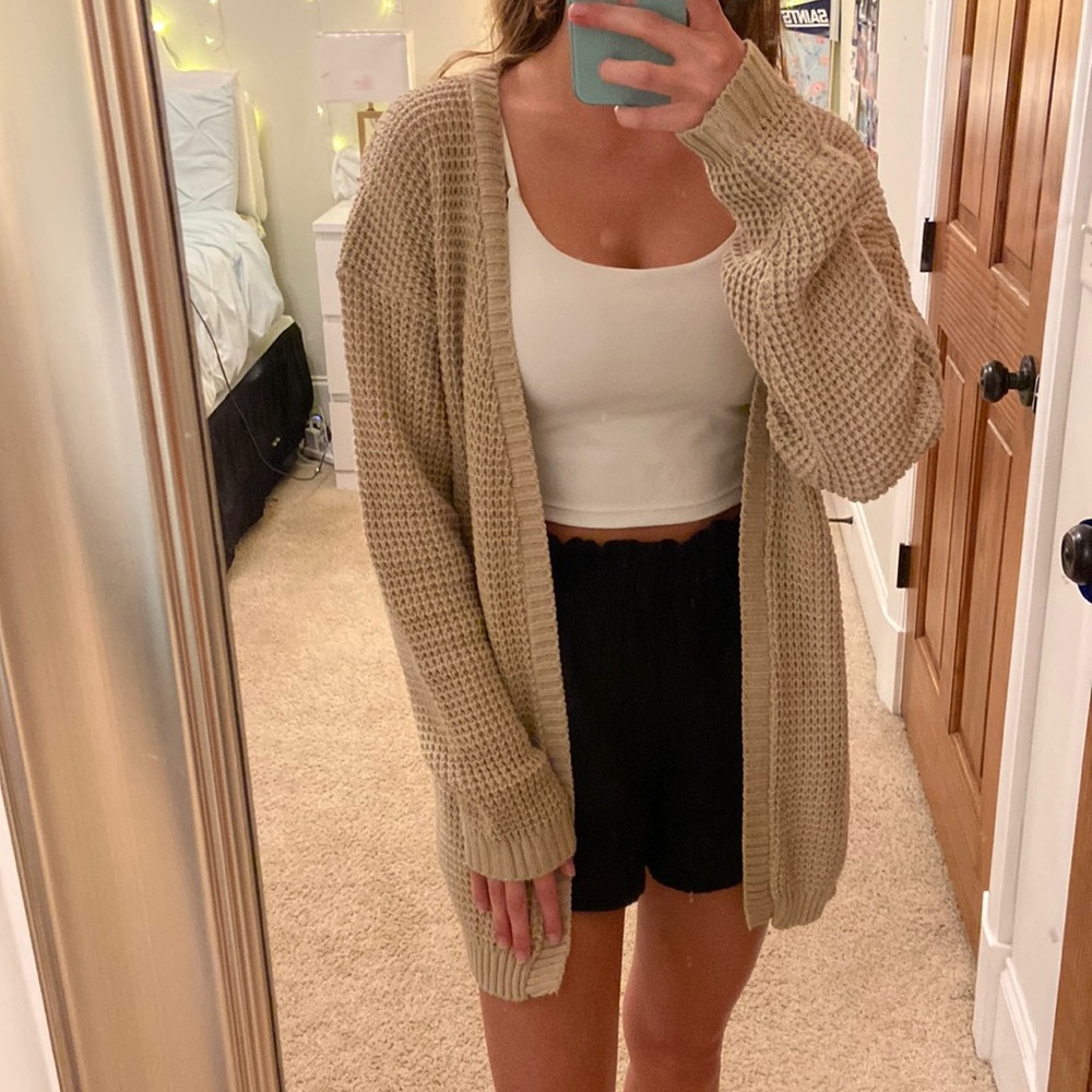 tan cardigan